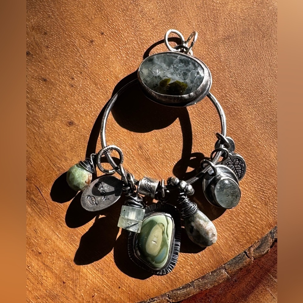 Silver and Green Charm Talisman Pendant